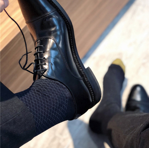 凹凸先生男袜子商务黑袜正装金脚趾皮鞋男棉袜中筒方格丝光棉休闲