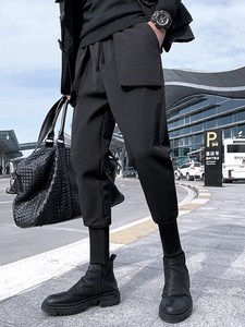 休闲裤男春秋季新款潮牌搭配马丁靴裤子男士黑色束脚痞帅工装长裤