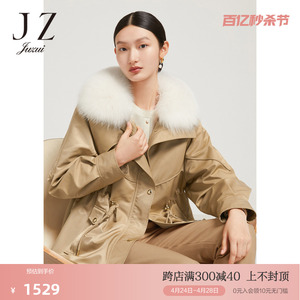 JZ玖姿官方奥莱可脱卸内胆派克服冬季新款狐狸毛工装风户外外套