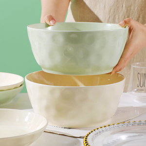 奶油风8英寸石头纹大汤碗创意个性奶白奶绿色陶瓷大碗2023年新款