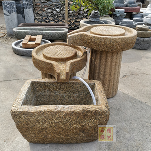 石磨盘流水鱼缸仿古创意组合加湿器转运小石磨庭院景观欣赏摆件
