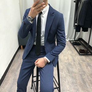 韩国秋季新款休闲韩版西服套装男潮流修身青年纯色商务西装两件套