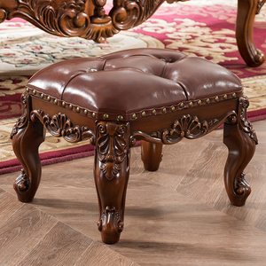 美式换鞋凳矮凳客厅沙发茶几凳实木小凳子家用欧式小板墩子皮方凳