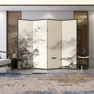 新中式古风山水画折叠移动屏风隔断遮挡入户玄关客厅卧室支持定制