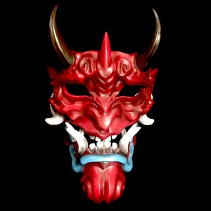 树脂赤般若面具恐怖成人cos日本武士阴阳师鬼脸日式恶魔装饰道具