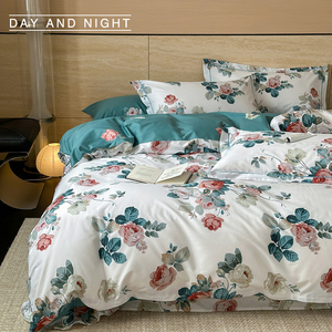 早晚生活全棉60支北欧简约床上四件套纯棉小碎花卉床单被套用品