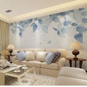 现代简约3d客厅电视背景墙壁纸北欧手绘树叶沙发卧室温馨墙纸壁画