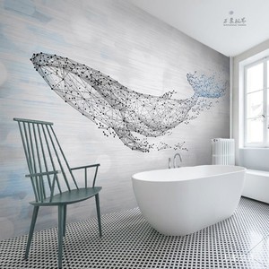 北欧几何壁画3d立体抽象鲸鱼艺术墙布壁纸客厅沙发电视背景墙墙纸
