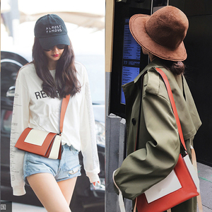 明星唐嫣刘雯同款包女frame撞色宽肩带斜挎包单肩拼色宽带小方包