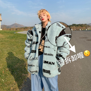 50圆满2001淘宝leman金俊 卫衣男秋冬款字母印花羊羔毛加绒上衣