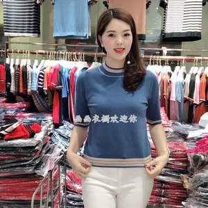 优衣笛yyd-36153a天丝针织衫2019秋款新立领简约时尚短款大码女装0人