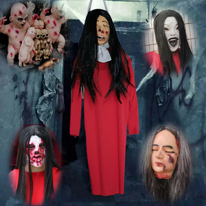 贞子吊鬼通用鬼脸面具万圣节半脸头套恶搞道具扮密室逃脱恐怖摆件