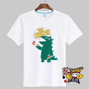 韩国单恶搞卡通小恐龙抽烟图案百搭宽松短袖打底上衣t恤男女 潮牌