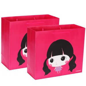 红色小女孩礼品袋 纸袋 卡通创意手提袋面膜包装袋子厂家批发包邮