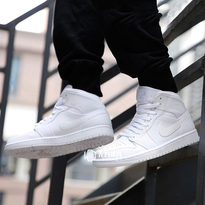 air jordan aj1 mid aj1 纯白中帮男子运动休闲篮球鞋 554724-126