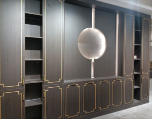 重庆定制现代中式衣柜子柜门镶金属条定做深色酒柜鞋柜餐边柜门板