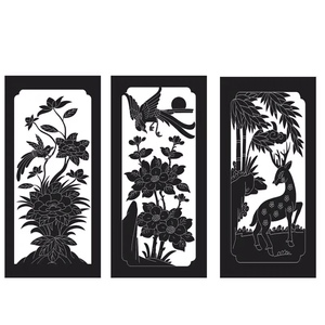 花鸟山水竹鹿仙鹤龙凤线雕图文泰刻绘大师石材雕刻激光矢量图plt