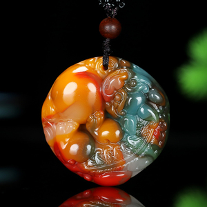 新疆和田玉七彩玉有求必应貔貅挂件天然五彩玉石招财貔貅吊坠挂坠