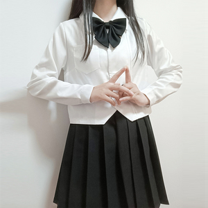 风琴褶长袖衬衫女jk制服校服短款白衬衣基础款百搭甜美日系小清新