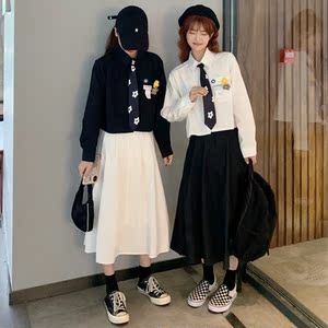 日系工装裙套装女装春秋季2021闺蜜装衬衫连衣裙网红休闲两件套