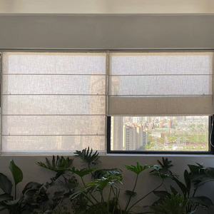 日式亚麻风格罗马帘升降帘茶室卷帘简约透光不透人定制民宿折叠帘