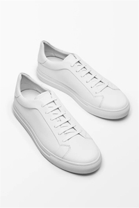 Massimo Dutti男鞋 春秋新品白色系带真皮运动鞋休闲板鞋小白鞋男