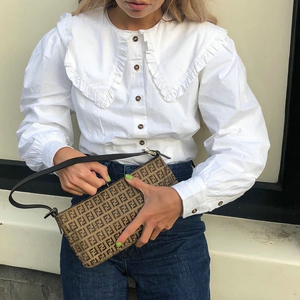 春夏新款savi同款木耳边花瓣花边领大翻领白色棉质打底衬衫上衣女