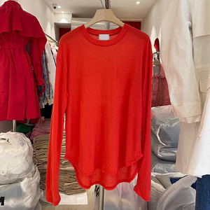 韩国2024春季新款新年红色舒适百搭宽松长袖t桖女薄款打底衫上衣