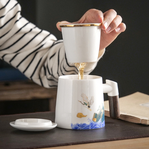陶瓷功夫茶杯茶水分离办公杯大容量过滤茶漏马克杯个人专用便携包