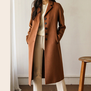 唐朱迪商场同款2021冬新品大气翻领绑带宽松双面尼大衣女t10d8021人