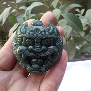 正品新疆和田玉青玉貔貅皮带扣 腰带扣 男士腰佩腰牌腰挂件腰扣