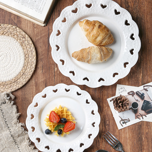 陶瓷浮雕心形镂空盘子餐具牛排意面早餐盘欧式蛋糕点心盘家用圆盘