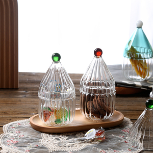 创意透明玻璃糖罐条纹茶叶罐带盖罐子 收纳储物罐 透明糖果罐摆件