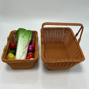纯手工编织手提篮双把手购物买菜筐阵列水果蔬菜采摘长方形菜篮子