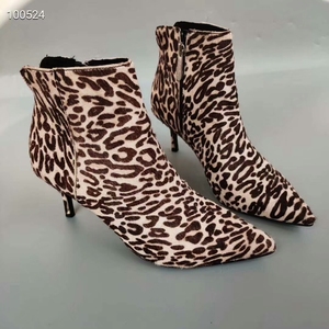 Lucky Gulli 外贸大码新款女短靴高跟马毛豹纹时尚靴6.5公分特价