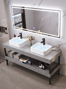 现代简约公共卫生间浴室柜组合洗手台双盆厕所洗漱台洗脸池台上盆