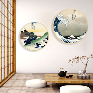 日式餐厅装饰画圆形和风浮世绘挂画料理店背景墙面画玄关软装壁画
