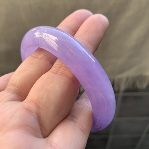 0377缅甸翡翠老坑细糯种紫罗兰艳紫满色宽厚装女手环玉石手镯子57