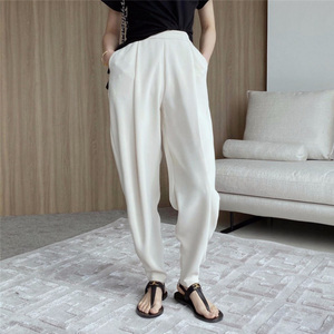 白色束脚裤女ins潮早秋垂感小个子哈伦裤老爹裤萝卜裤