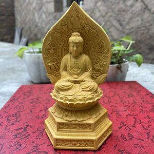 大叶黄杨木雕刻佛堂实木大日如来佛神像人物家用装饰摆件工艺品