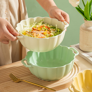 可爱奶油哑光陶瓷南瓜浮雕碗大容量泡拉面碗创意防烫双耳排骨汤碗