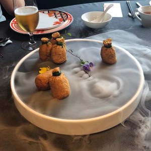 创意酒店用品圆形干冰意境菜餐厅个性特色分子料理盘冒烟饭店餐具
