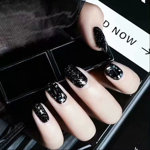 手工光疗美甲片成品 显白黑色亮片镶钻美甲 网红穿戴新娘甲片包邮