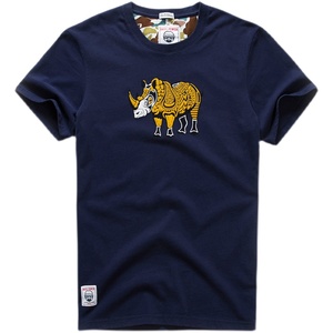 夏季男装短袖t恤时尚潮流圆领宽松纯棉情侣半袖休闲新款印犀牛图