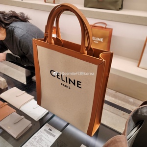 现货celine/赛琳 小号tote 女士老花帆布印花拼小牛皮边托特包