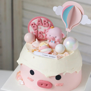猪宝宝一岁生日蛋糕男图片