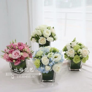 鲜花宴会礼仪精致小桌花方杯商务司仪婚礼会议用花深圳同城速递