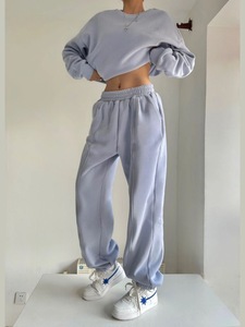 纯棉美式嘻哈休闲运动服套装女秋冬季跑步卫衣卫裤高级感两件套潮