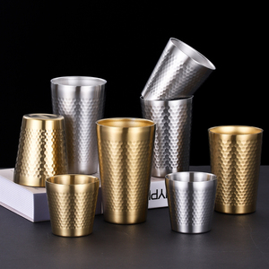 490人付款天猫韩式304不锈钢双层金色水杯烤肉餐厅啤酒杯茶杯饮料杯