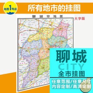 聊城市地图挂图行政交通地形卫星城区大字版墙面装饰2021新定制画